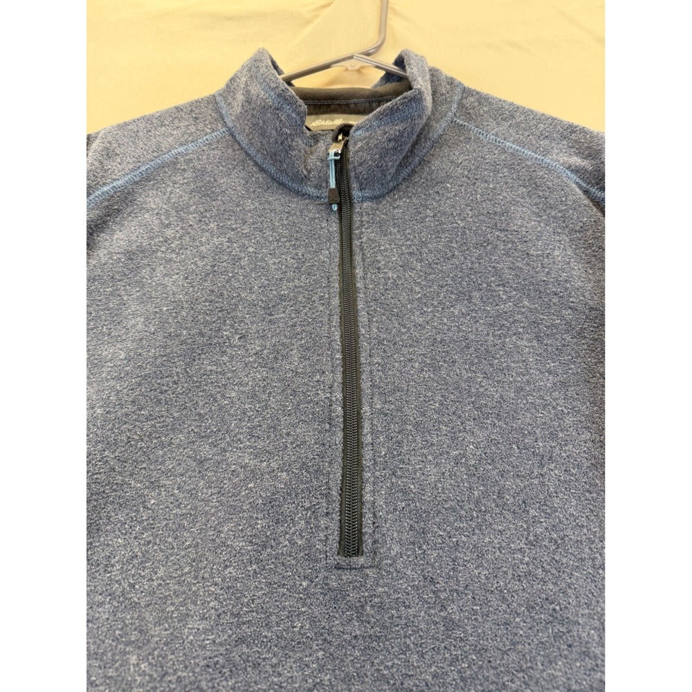 Eddie Bauer Pullover Mens 2XL Blue Quarter Zip Fleece Sweater Casual Heathered - Picture 2 of 8